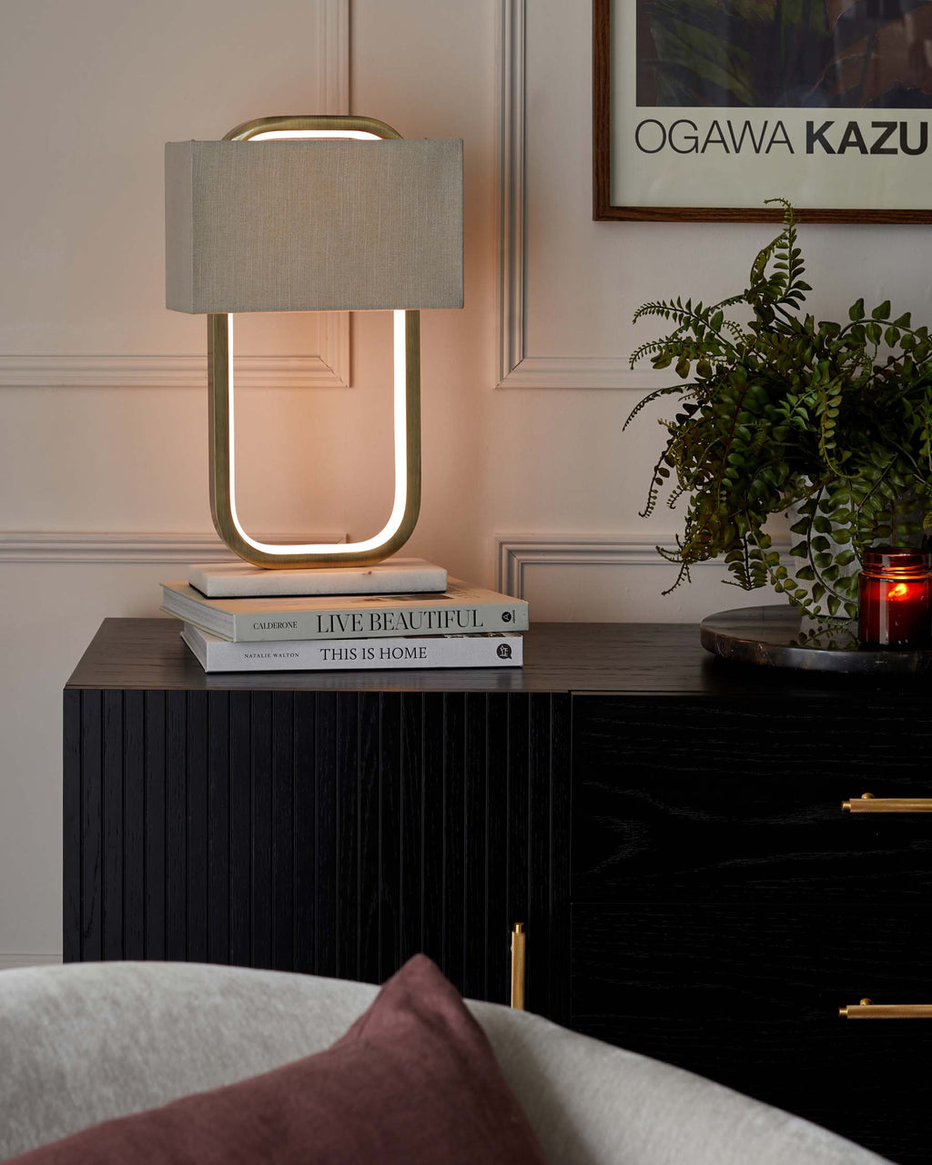 Sanza Brushed Brass Table Lamp with Natural Linen Shade