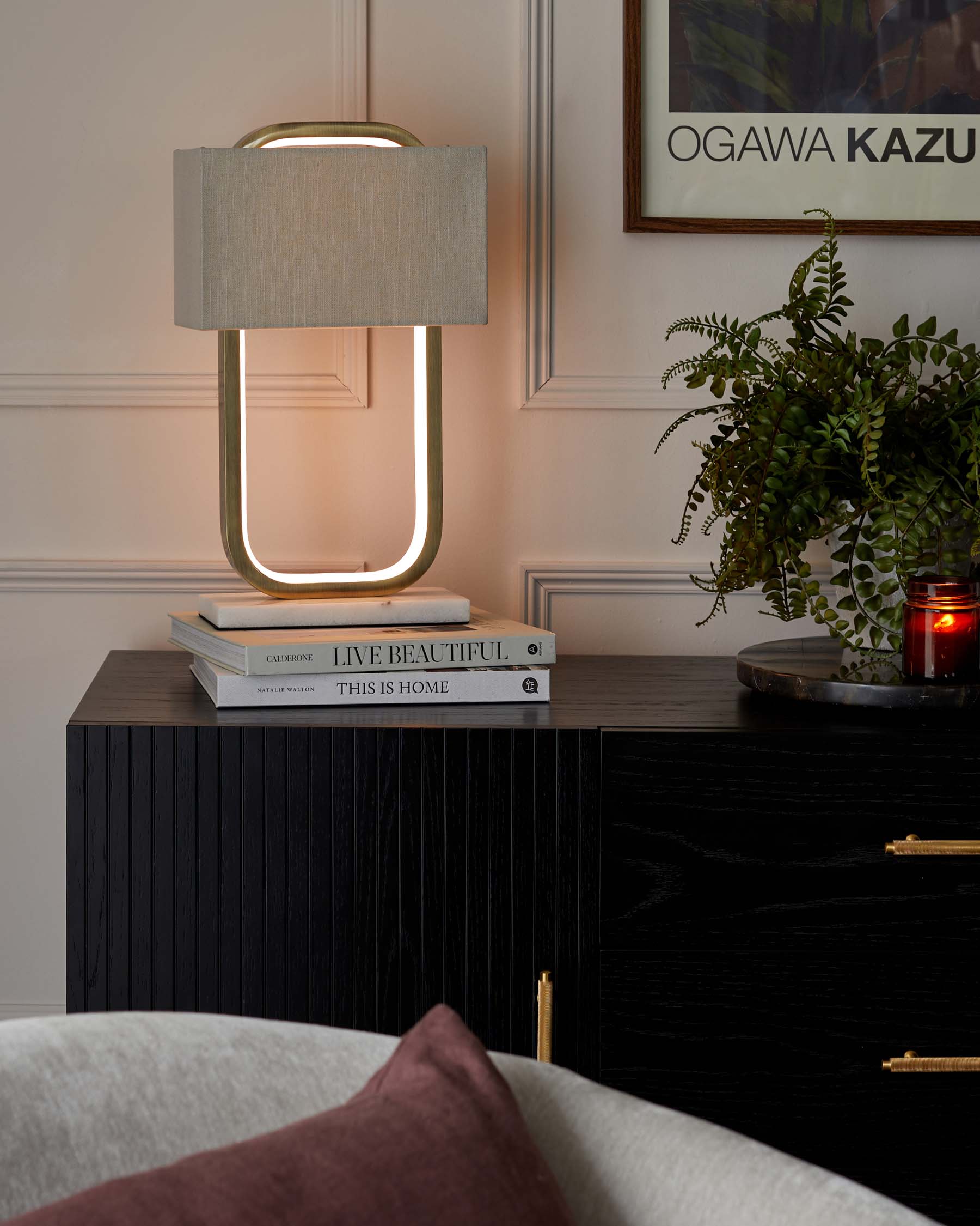 Sanza Brushed Brass Table Lamp with Natural Linen Shade