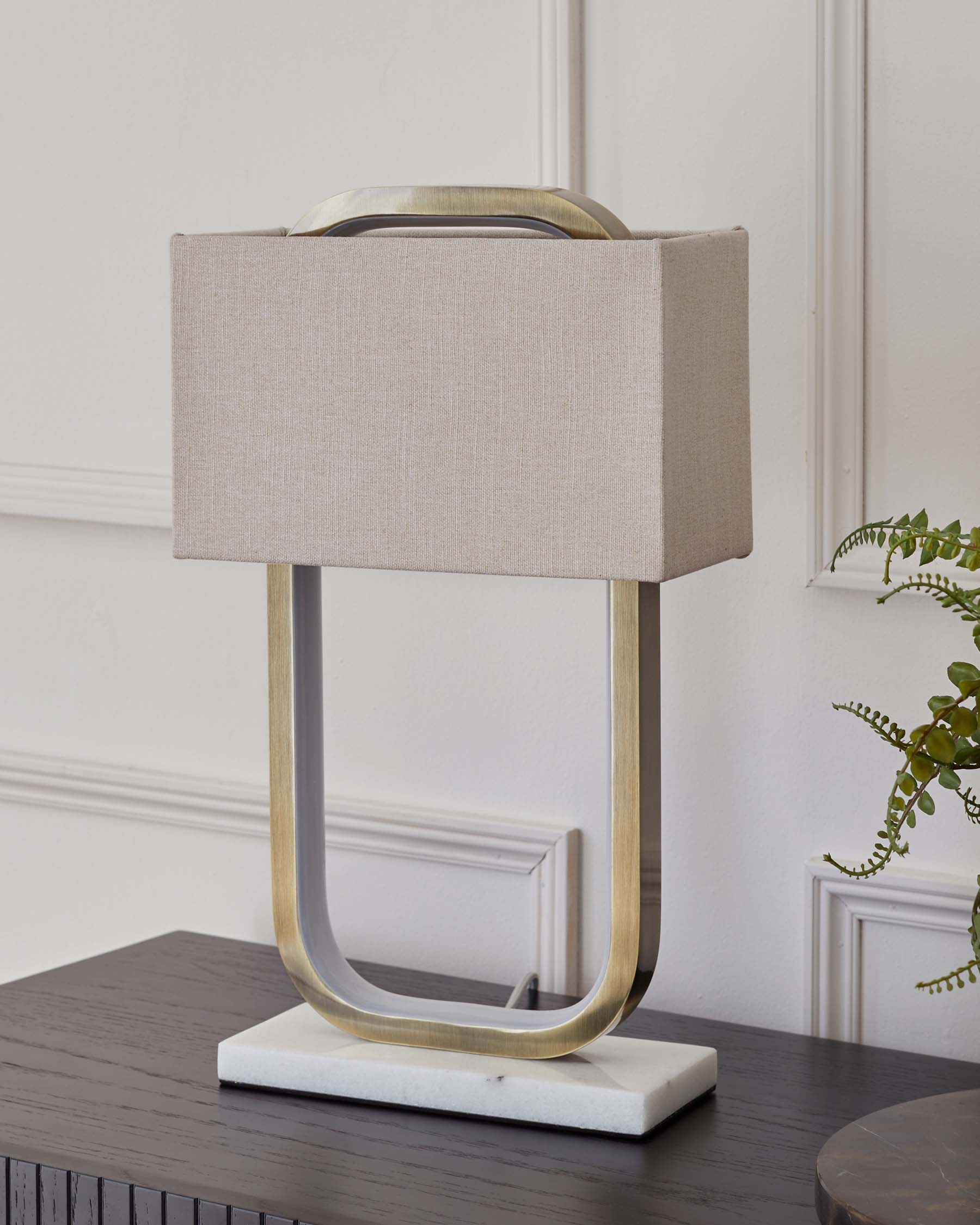 Sanza Brushed Brass Table Lamp with Natural Linen Shade