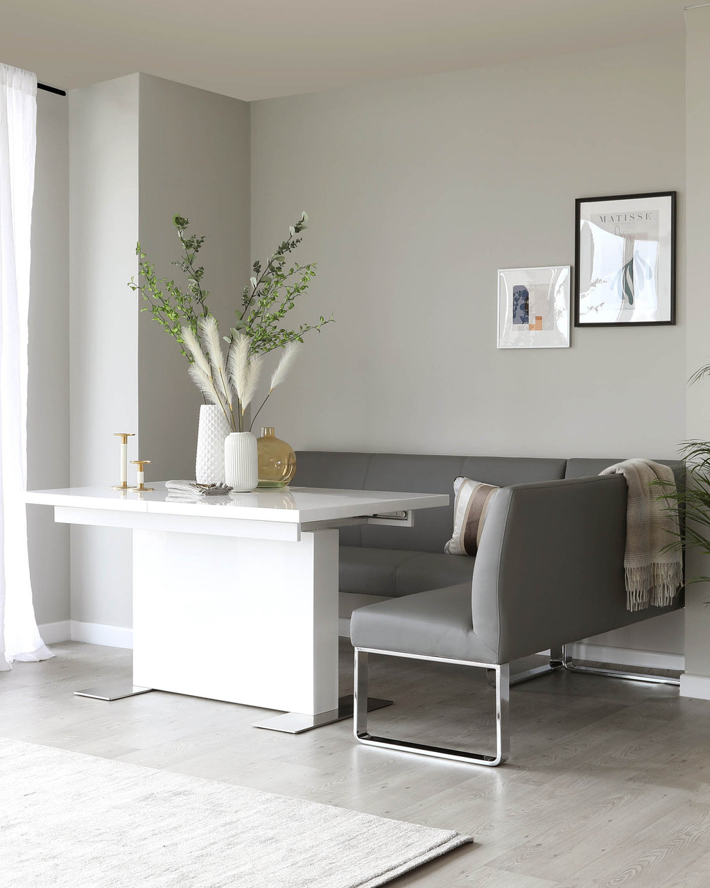 Loop 5 Seater Grey Faux Leather & Chrome Left Hand Corner Bench