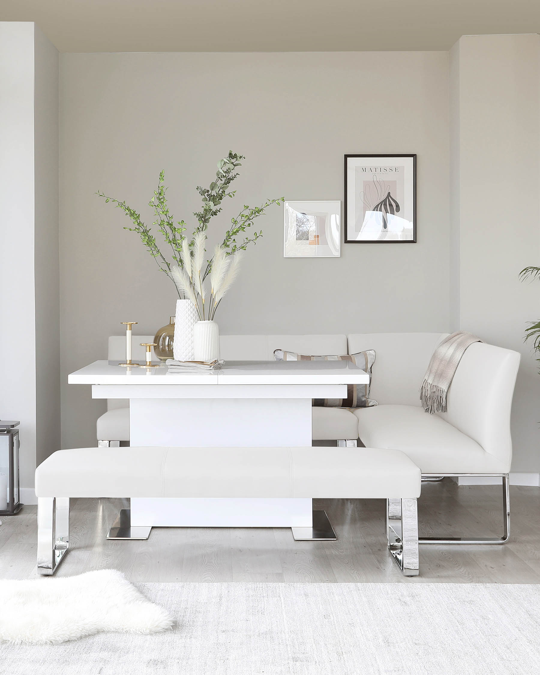 Loop 5 Seater White Faux Leather & Chrome Left Hand Corner Bench