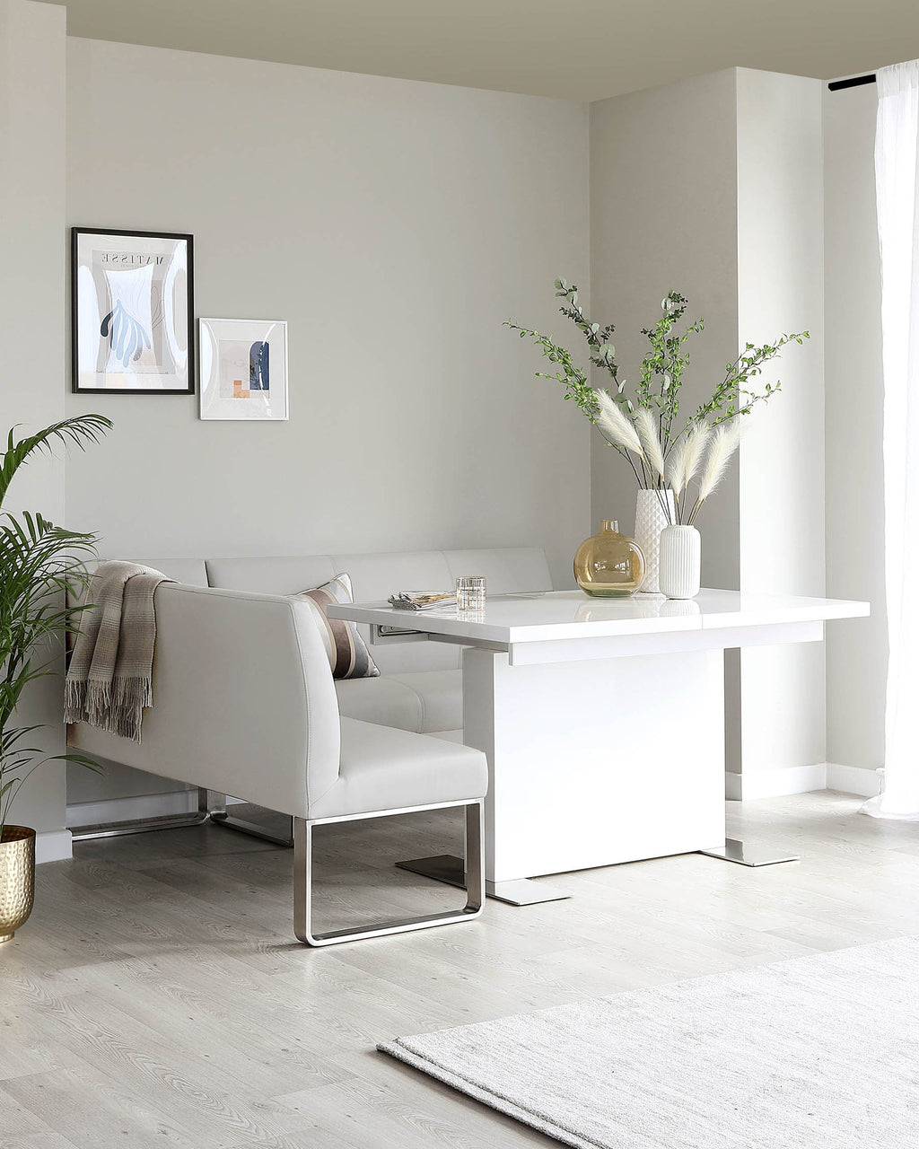 Loop 5 Seater Light Grey Faux Leather & Stainless Steel Right Hand Corner Dining Bench