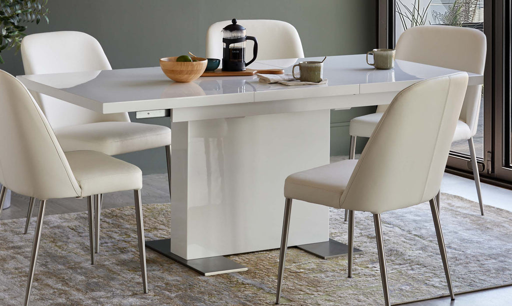 Sanza white gloss 6-8 seater table and 6 Deco dining chairs set