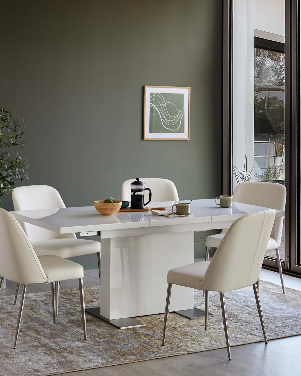 Sanza white gloss extending 6 to 8 seater dining table