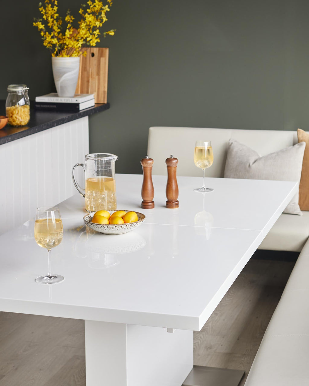 Sanza white gloss extending 6 to 10 seater dining table