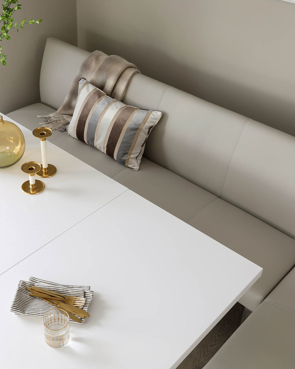 Loop 7 Seater Light Grey Faux Leather & Stainless Steel Left Hand Corner Dining Bench