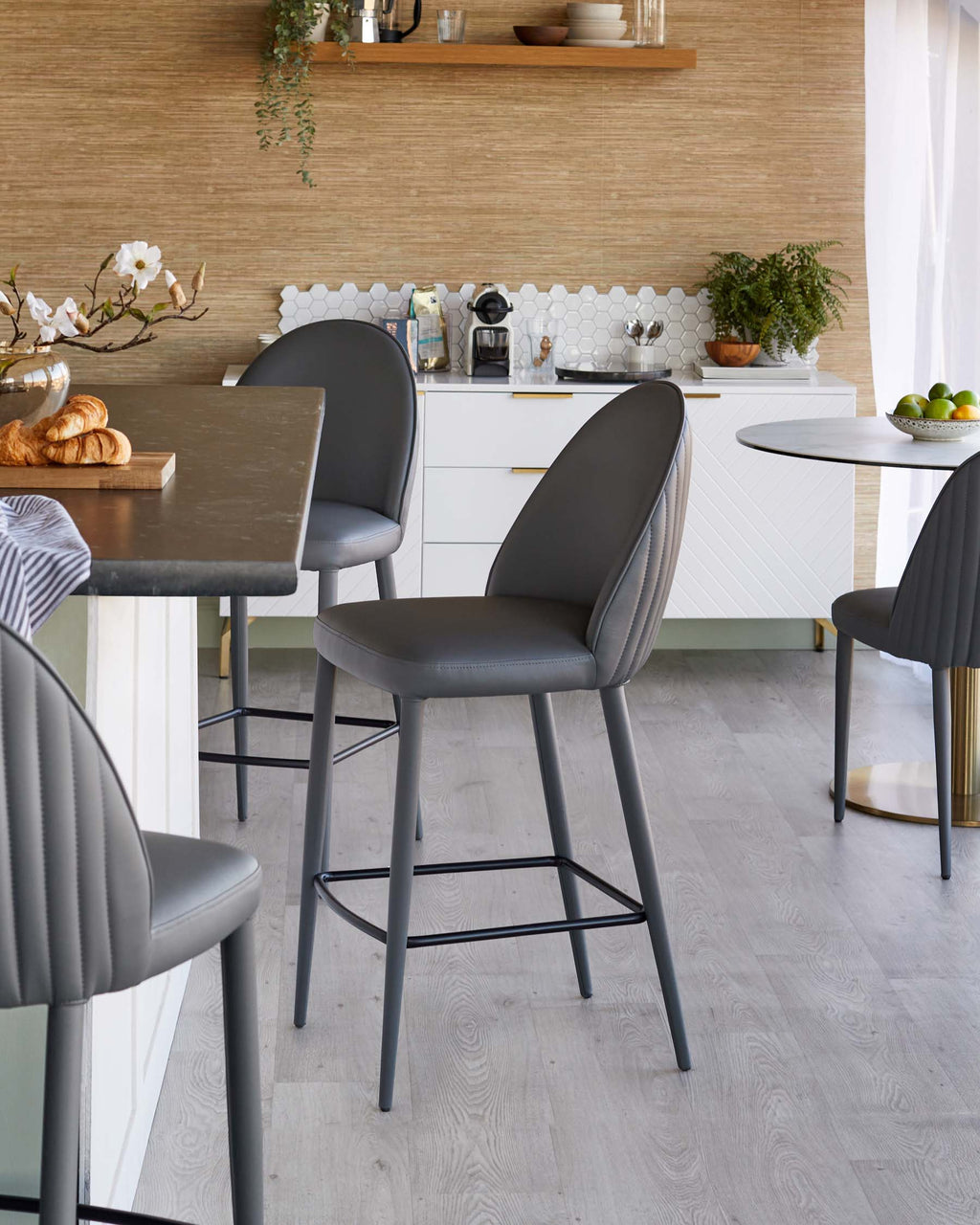 Saylor dark grey faux leather bar stool