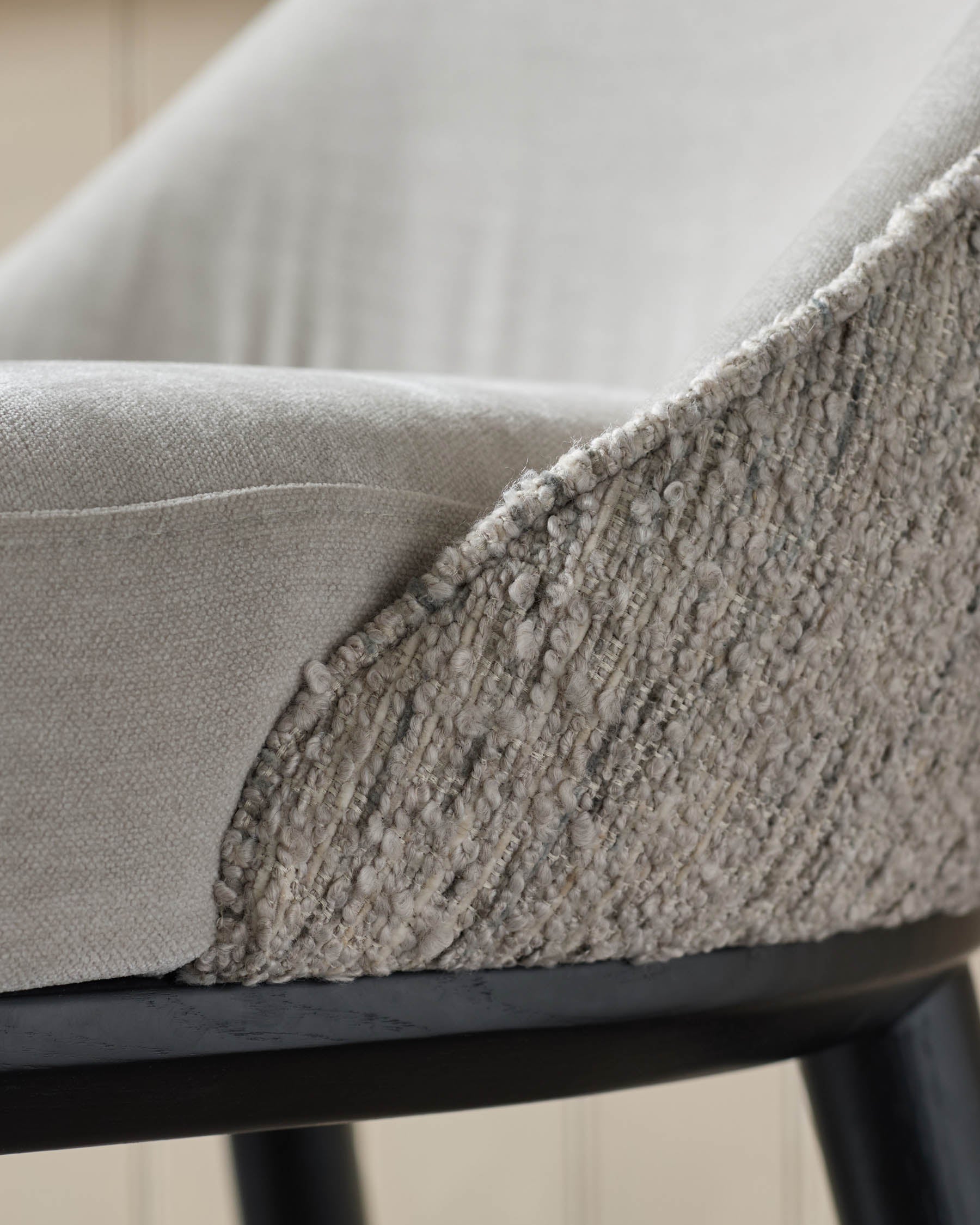 Scarlett cream boucle and natural grey chenille bar stool