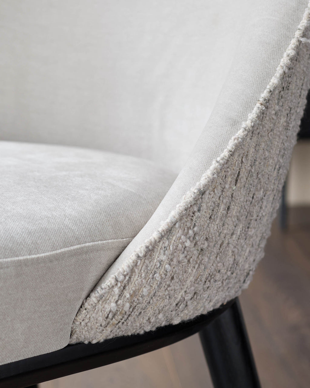 Scarlett cream boucle and natural grey chenille dining chair