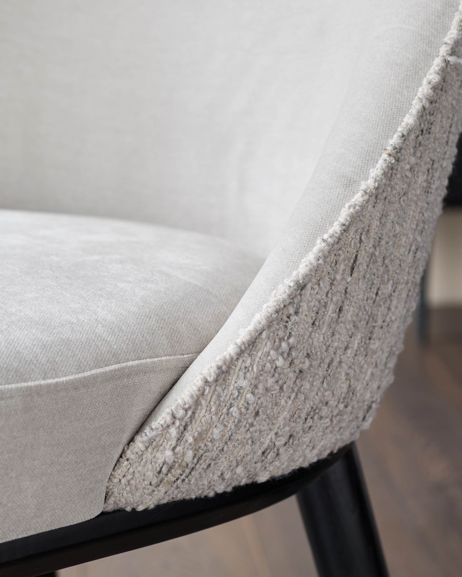 Scarlett cream boucle and natural grey chenille dining chair