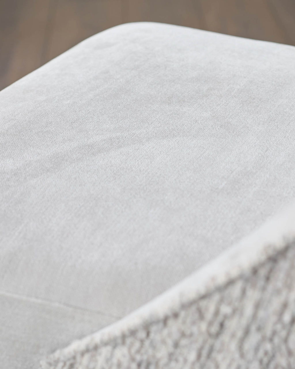 Scarlett cream boucle and natural grey chenille dining chair