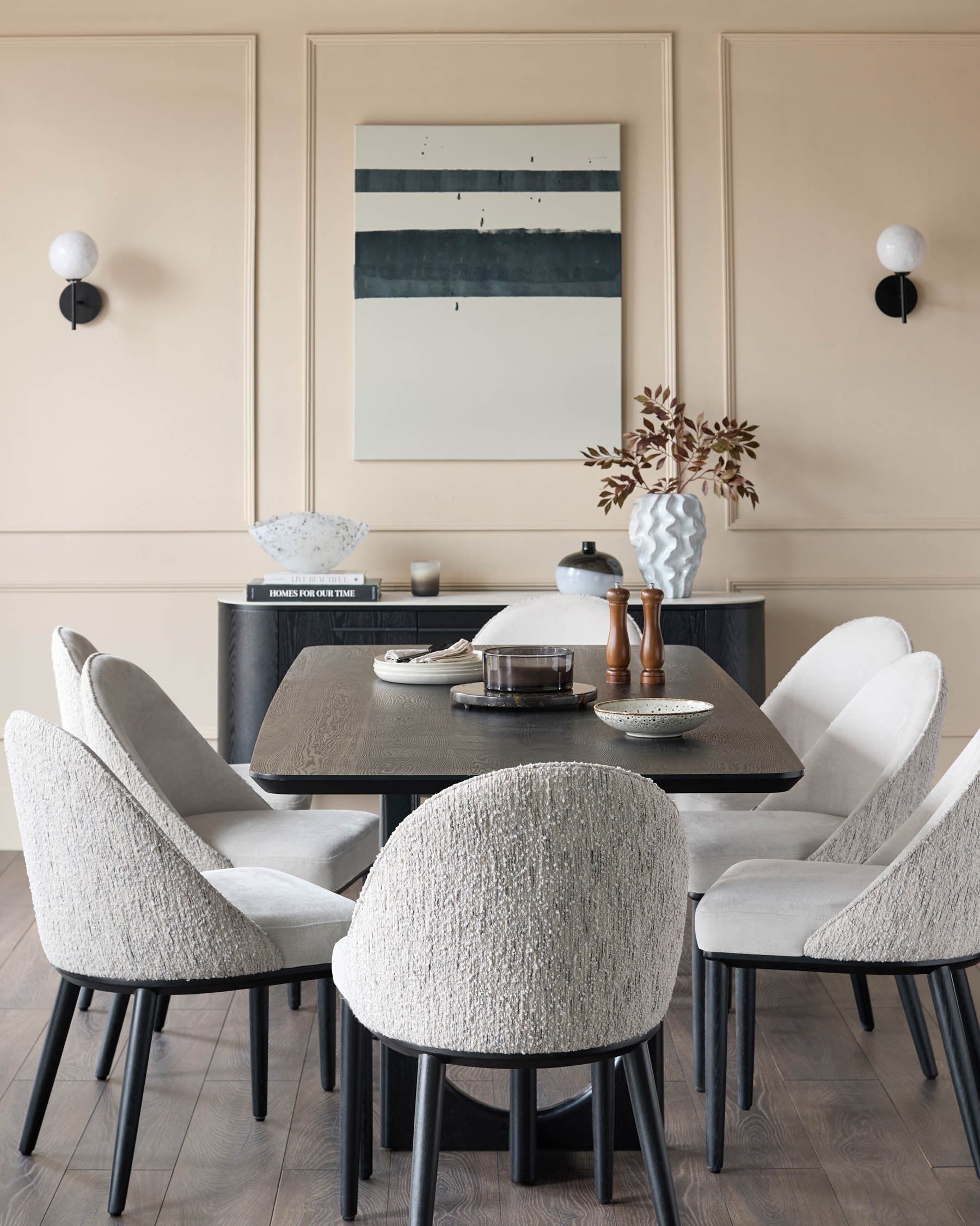 Scarlett cream boucle and natural grey chenille dining chair