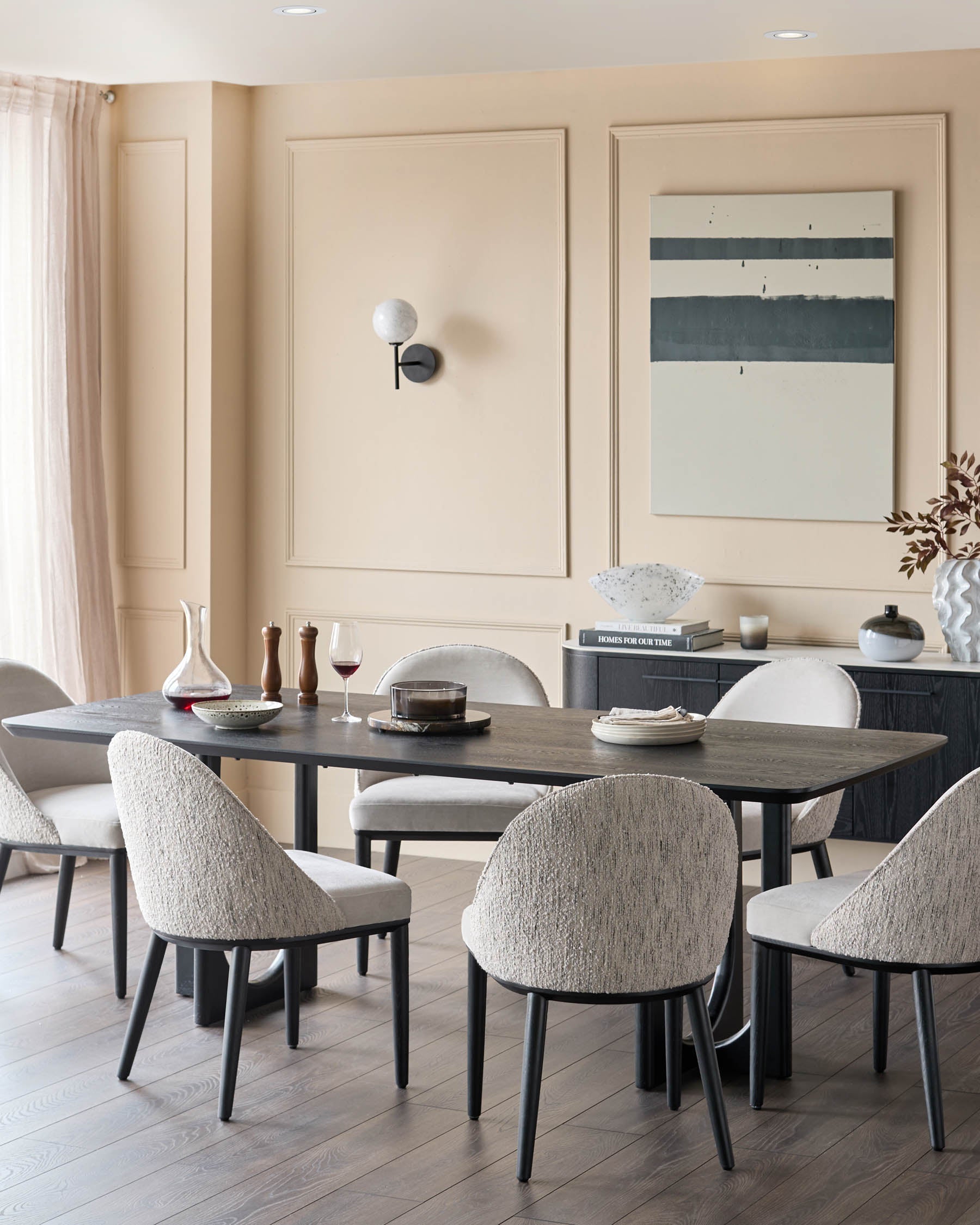 Scarlett cream boucle and natural grey chenille dining chair