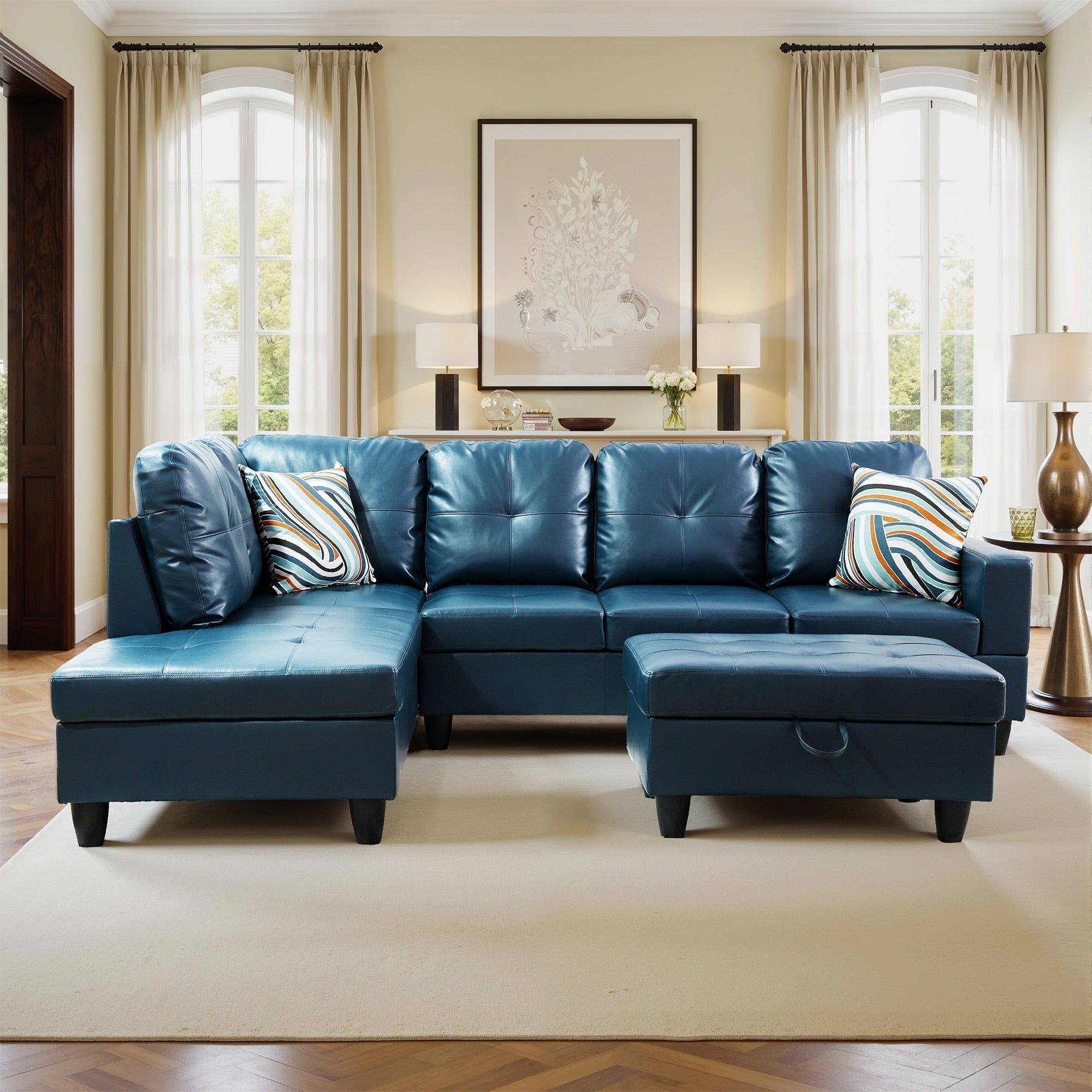 Semi PU Synthetic Leather 3-Piece Couch Living Room Sofa Set