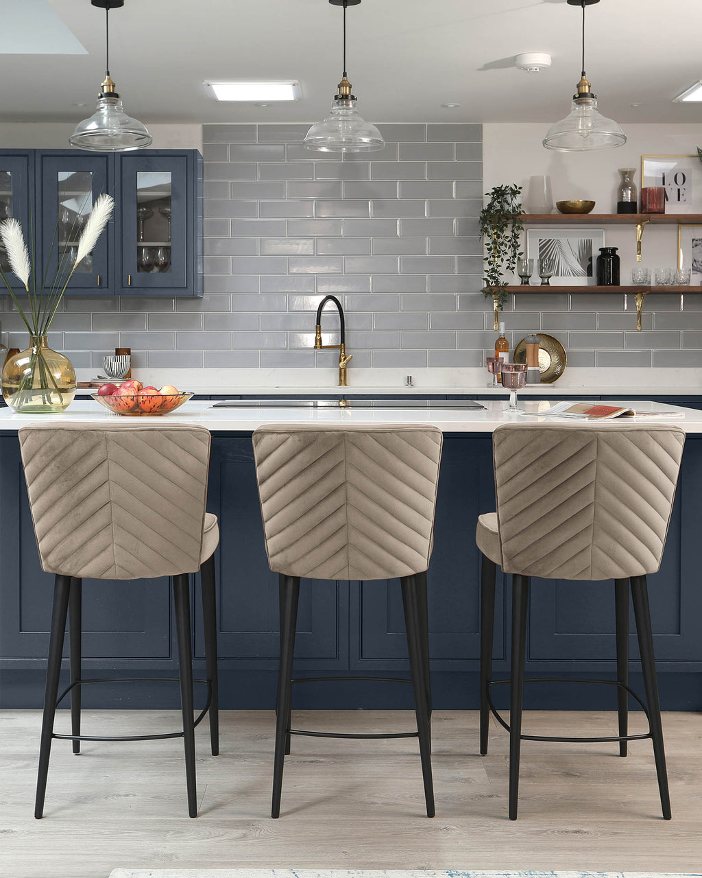 Serena Champagne Velvet Bar Stool