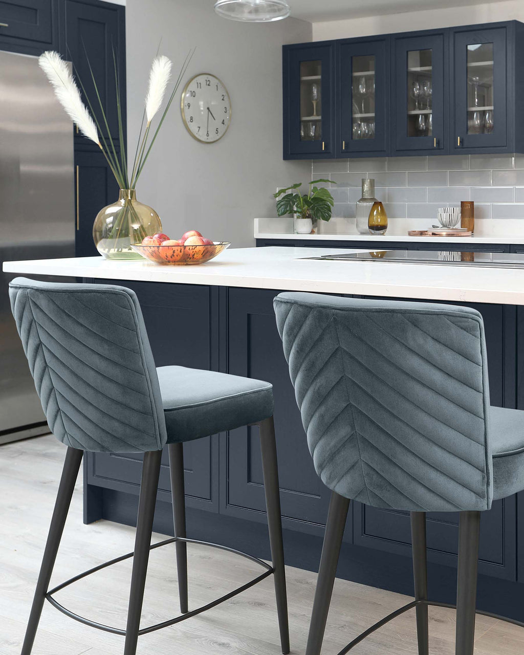 Serena Blue Grey Velvet Bar stool