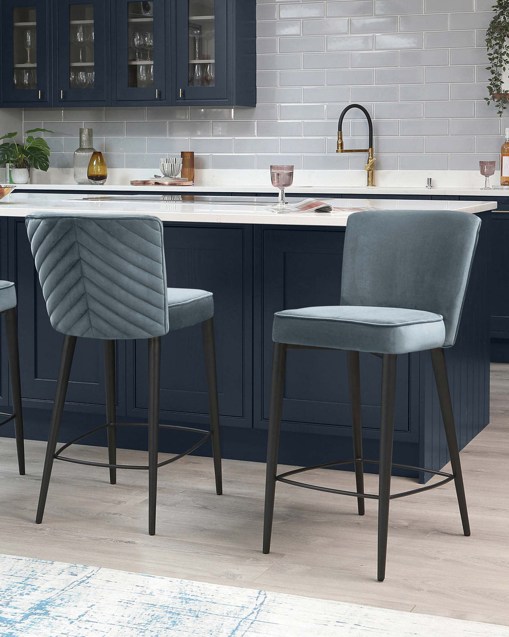 Serena Blue Grey Velvet Bar stool