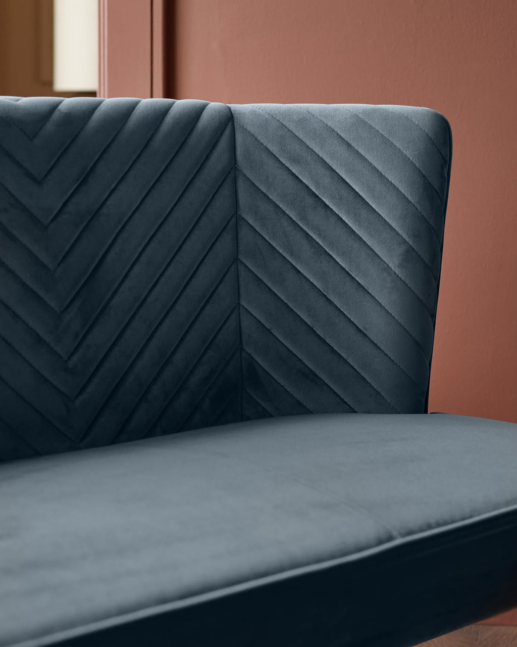 Serena blue grey velvet 3 seater dining bench