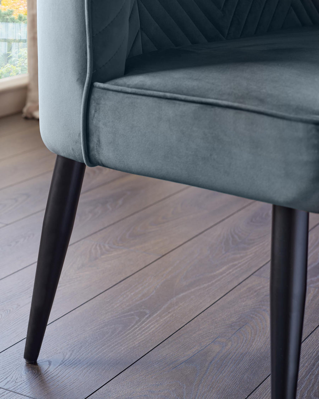 Serena blue grey velvet 3 seater dining bench