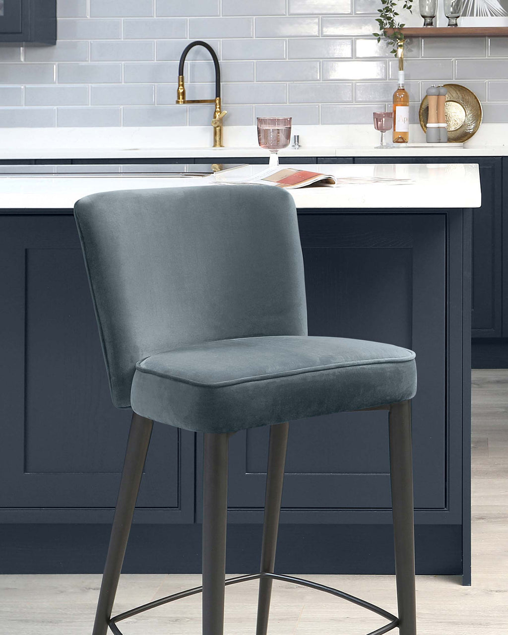 Serena Blue Grey Velvet Bar stool