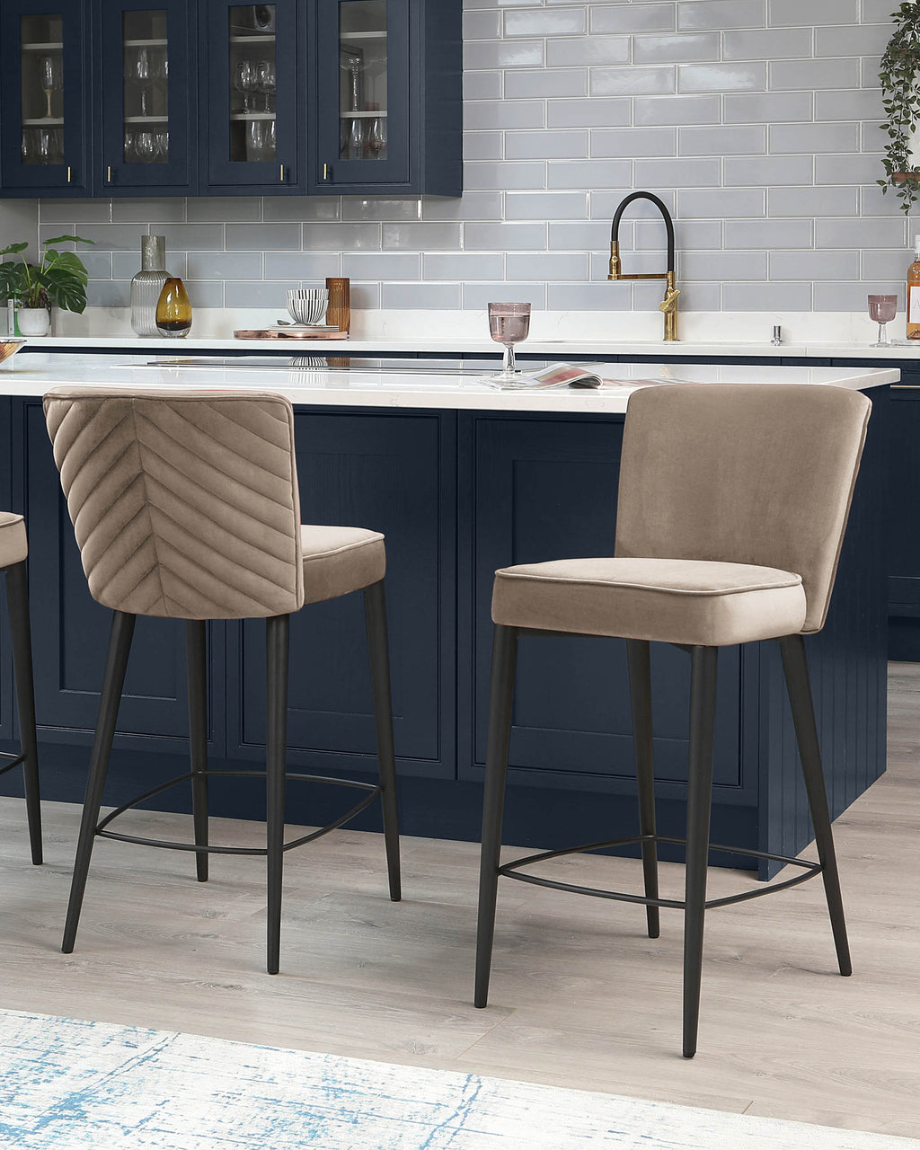 Serena Champagne Velvet Bar Stool
