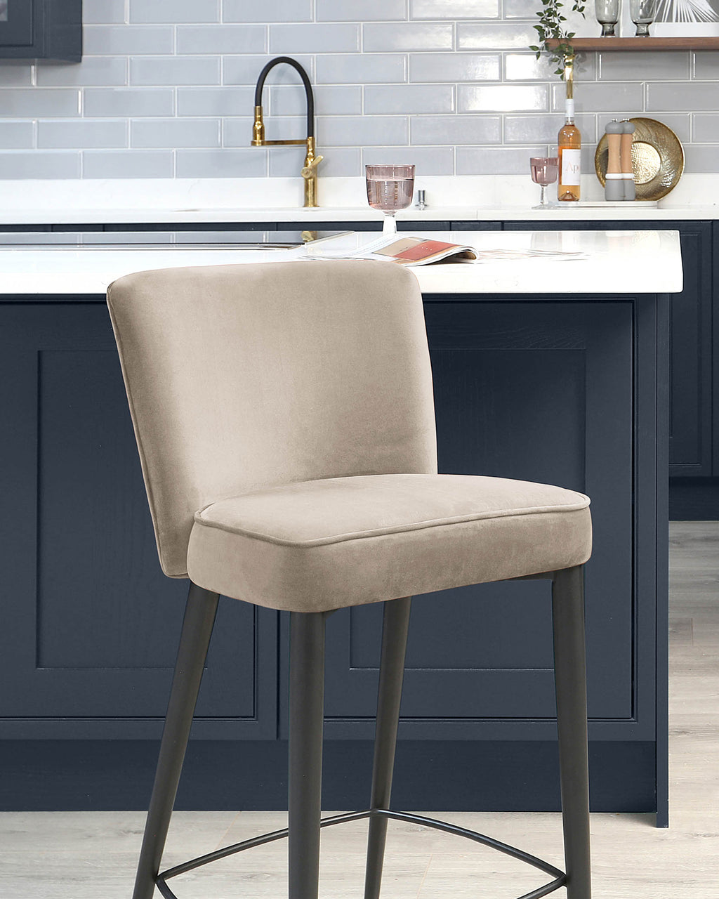 Serena Champagne Velvet Bar Stool