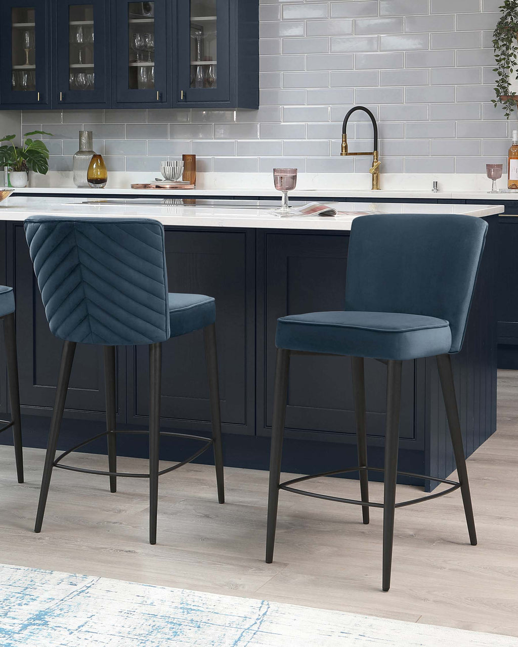 Serena Dark Blue Velvet Bar stool