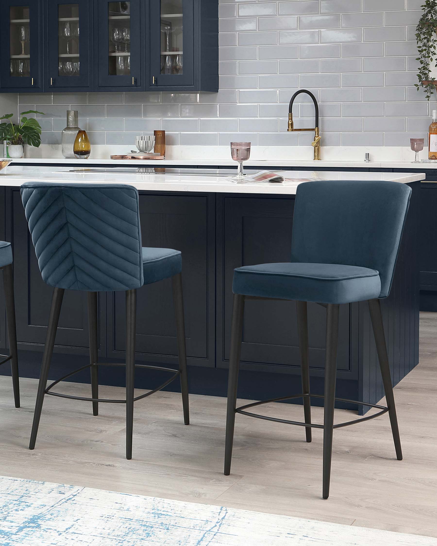 Serena Dark Blue Velvet Bar stool