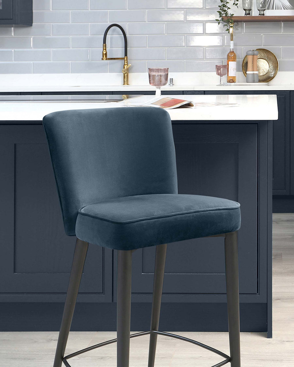 Serena Dark Blue Velvet Bar stool