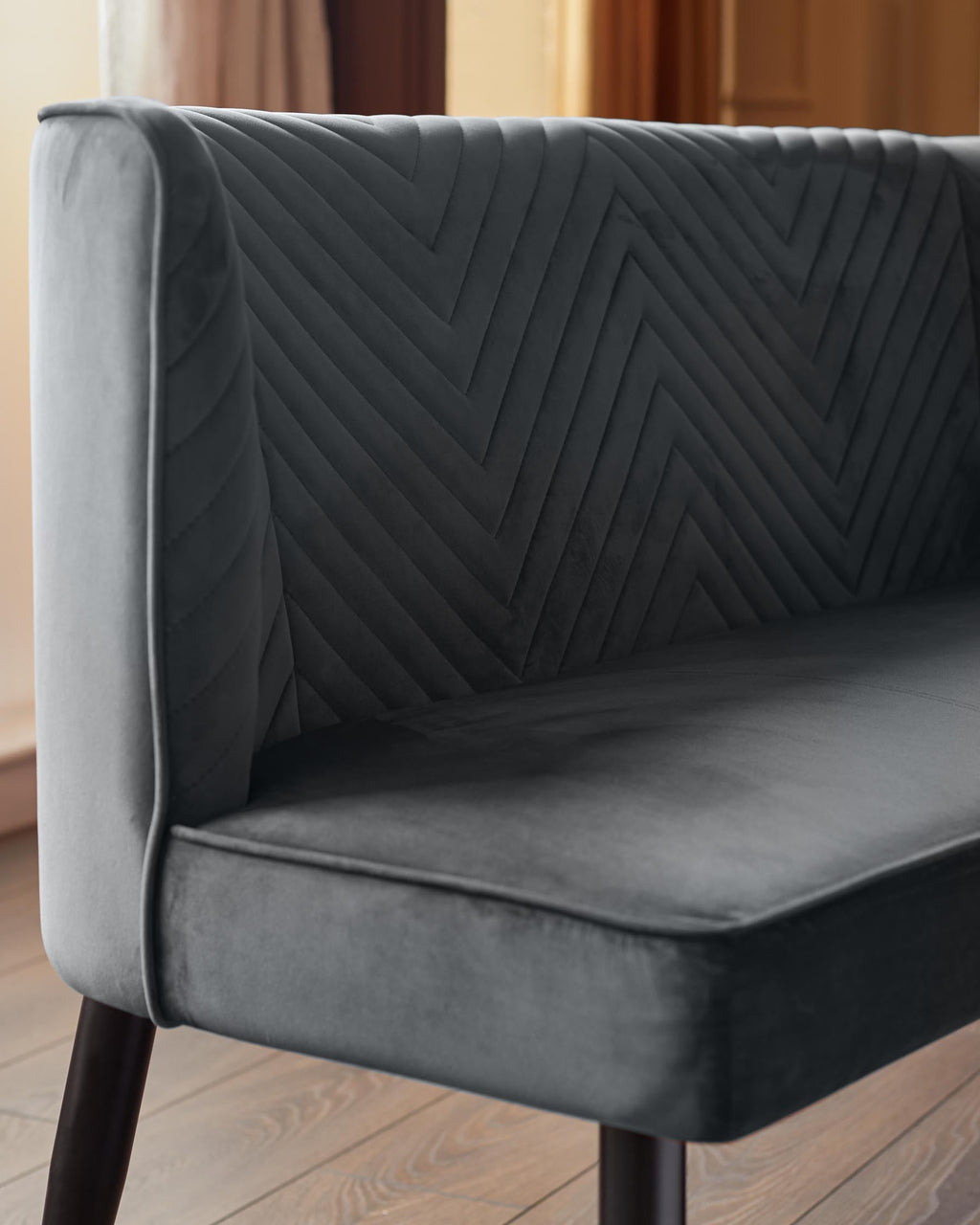 Serena dark grey velvet 3 seater dining bench