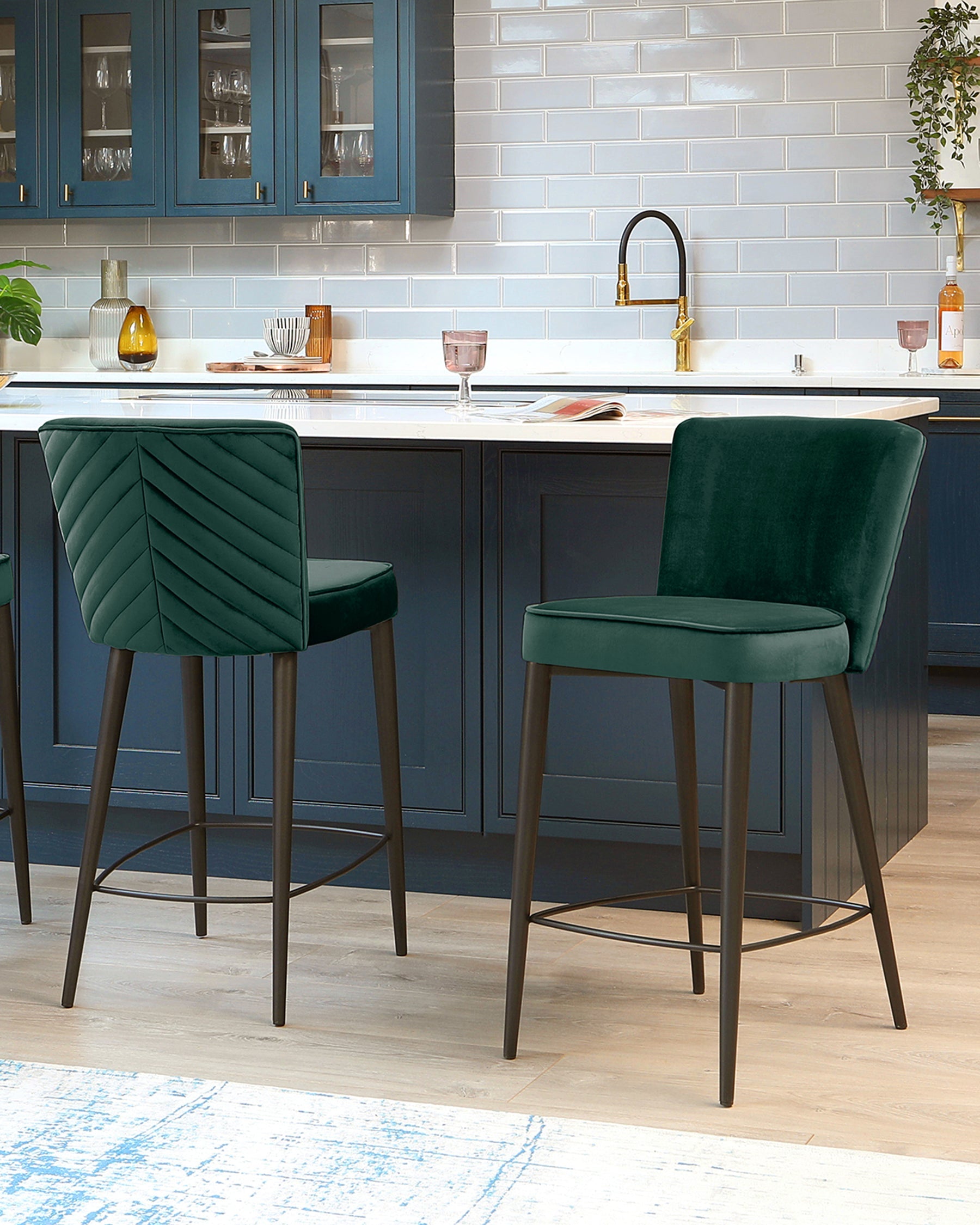 Serena Dark Green Velvet Bar Stool