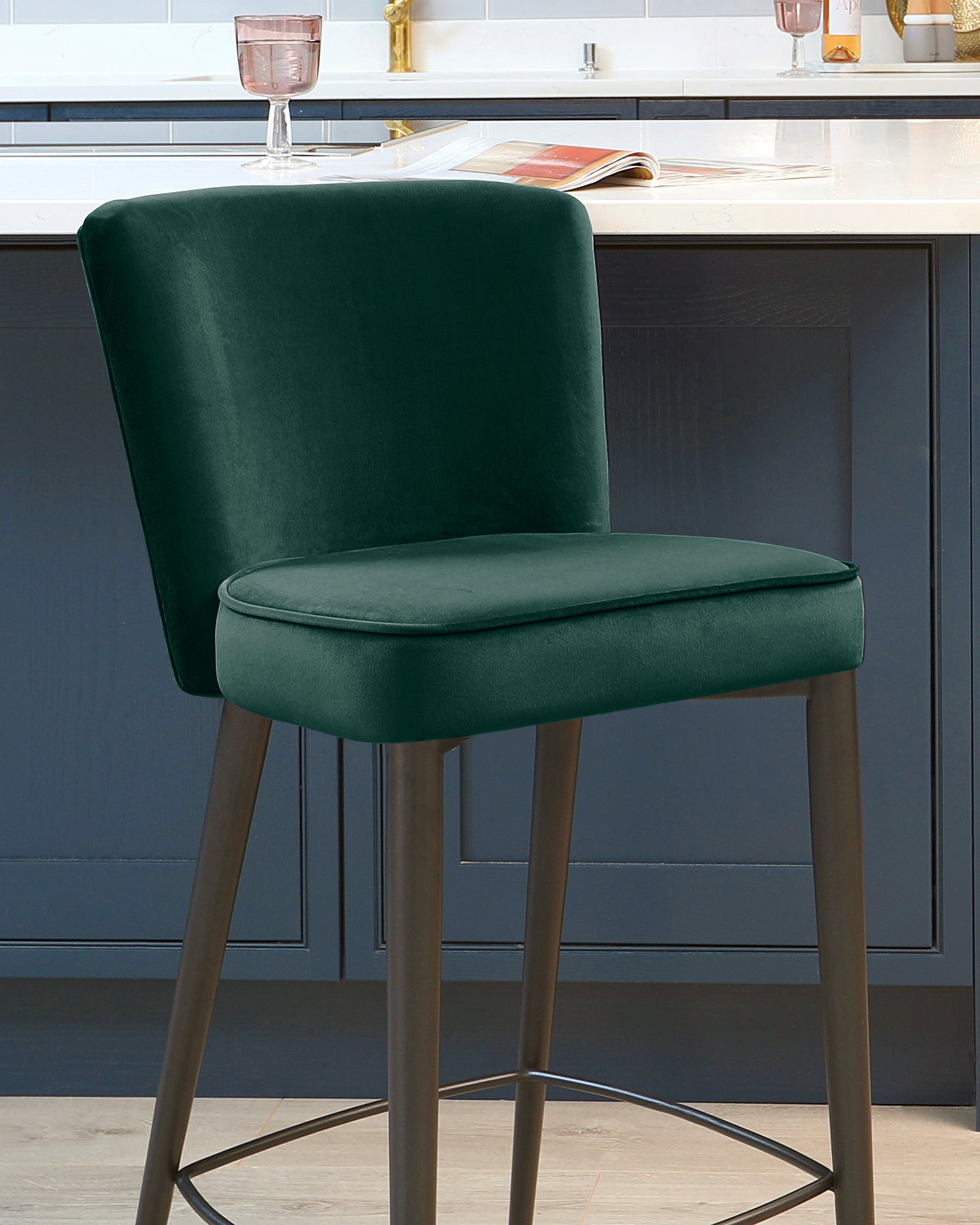Serena Dark Green Velvet Bar Stool