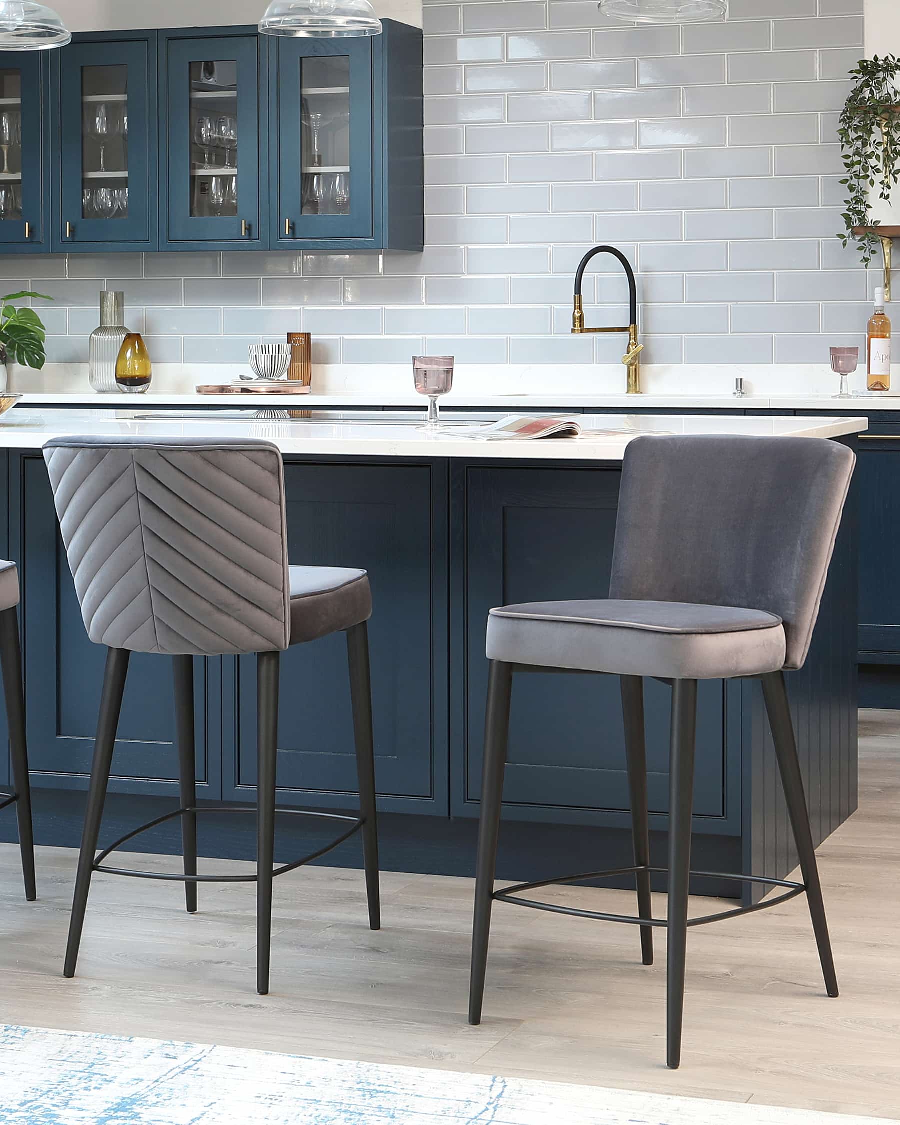 Serena Dark Grey Velvet Bar Stool