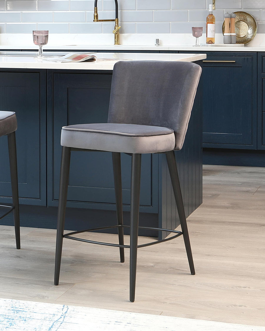 Serena Dark Grey Velvet Bar Stool