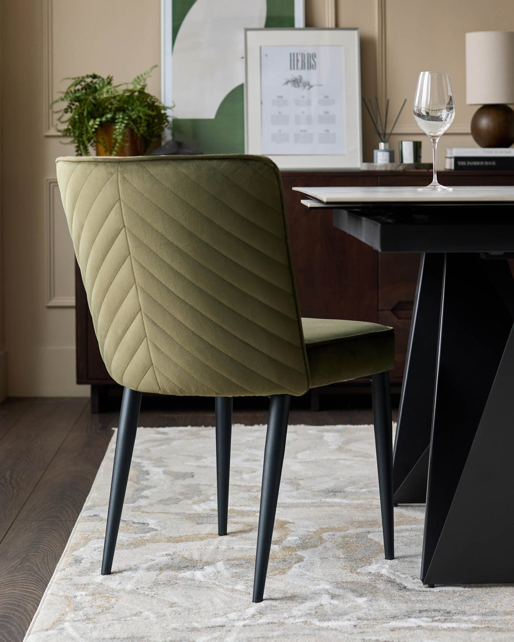 Serena olive green velvet dining chair