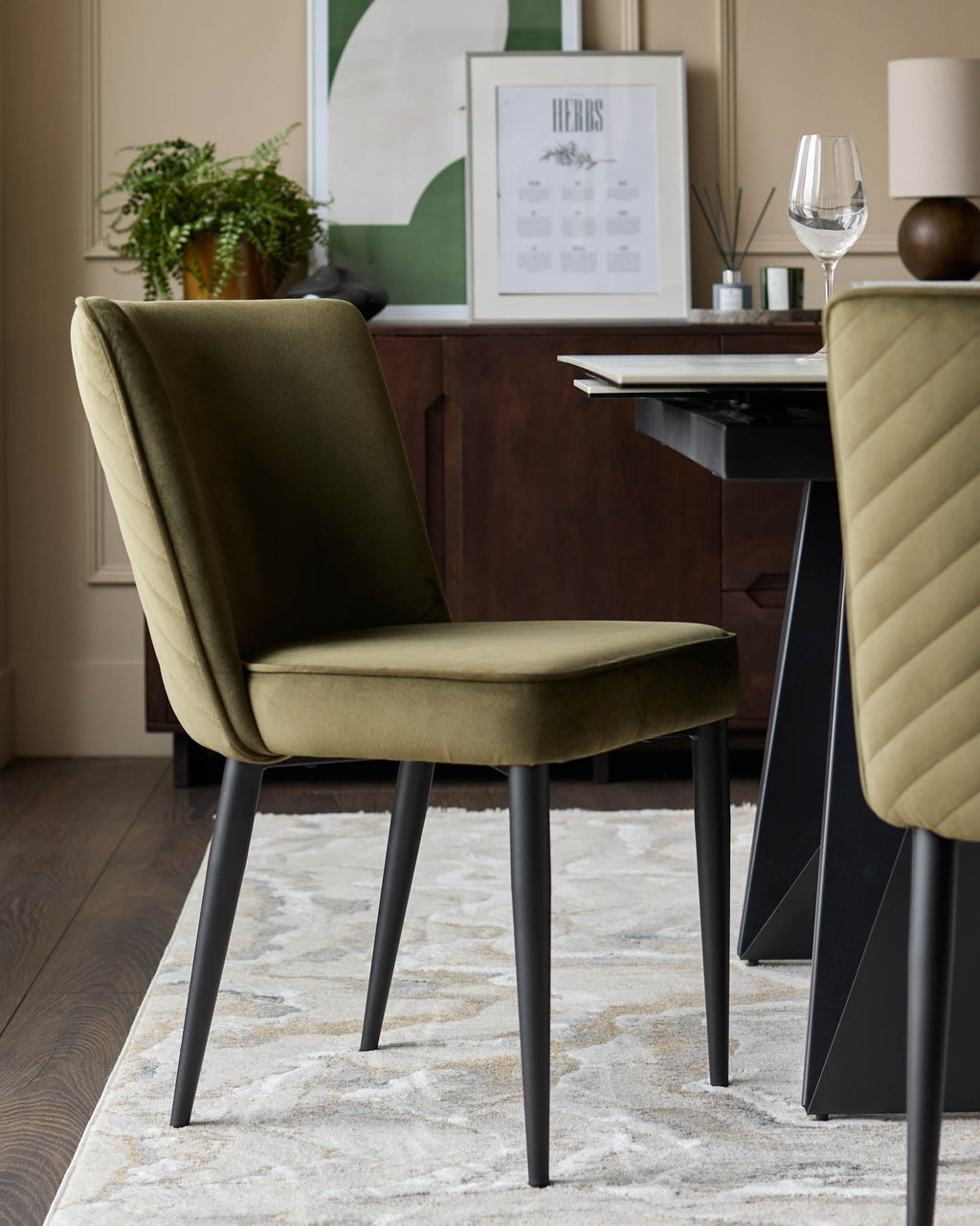 Serena olive green velvet dining chair
