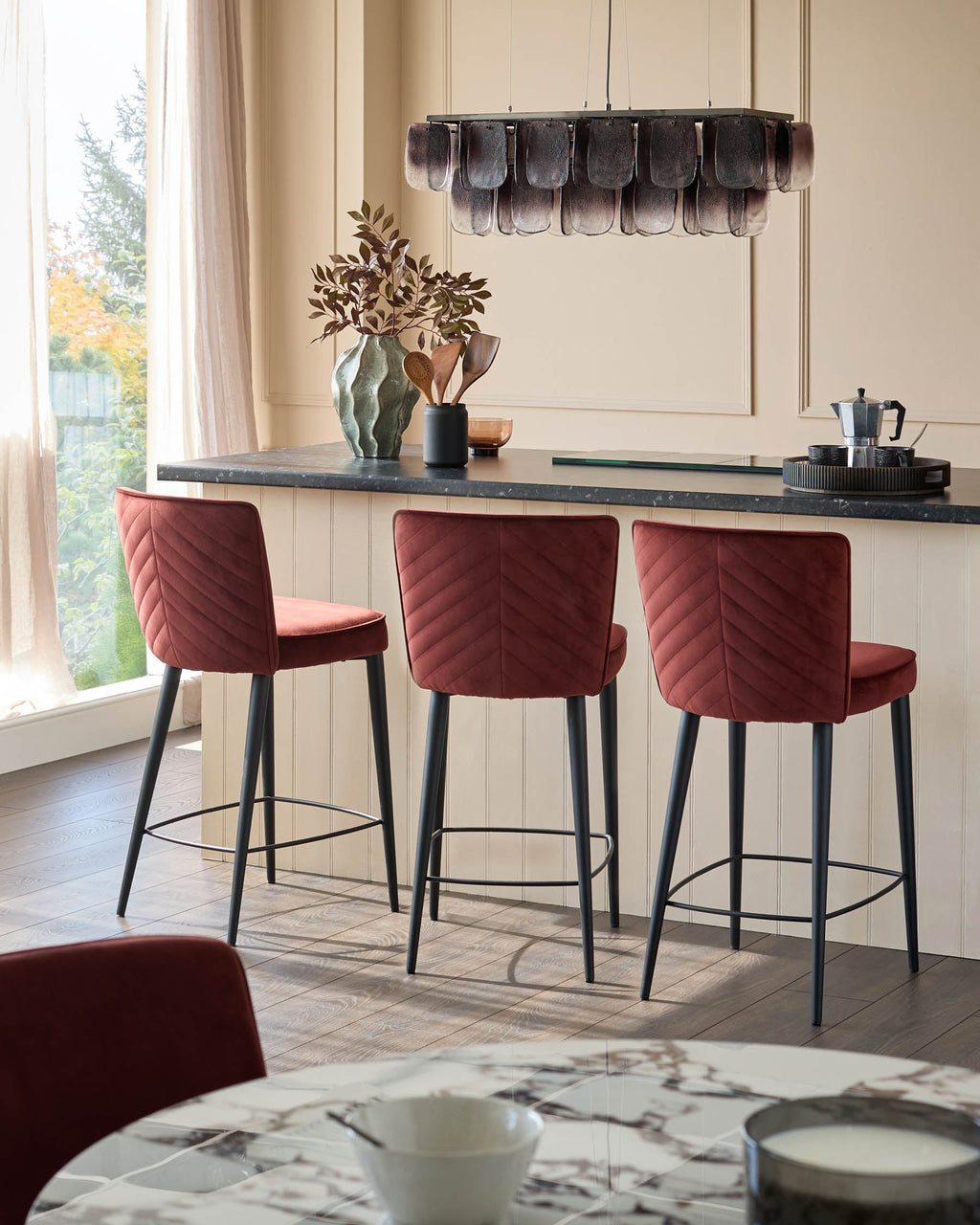 Serena toffee red velvet bar stool