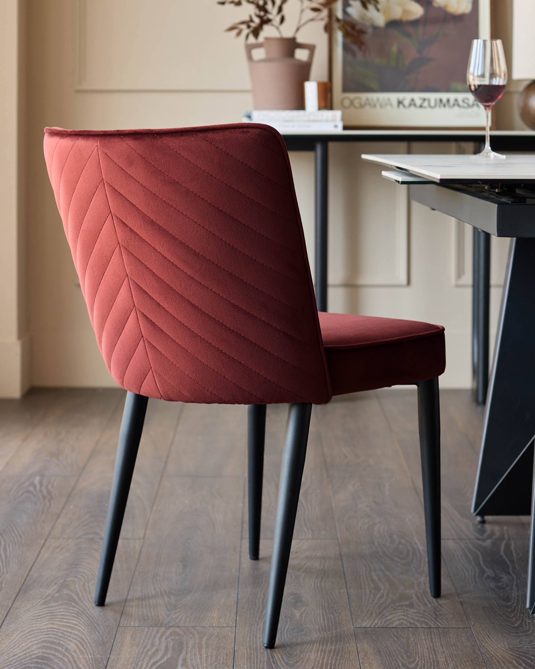 Serena toffee red velvet dining chair
