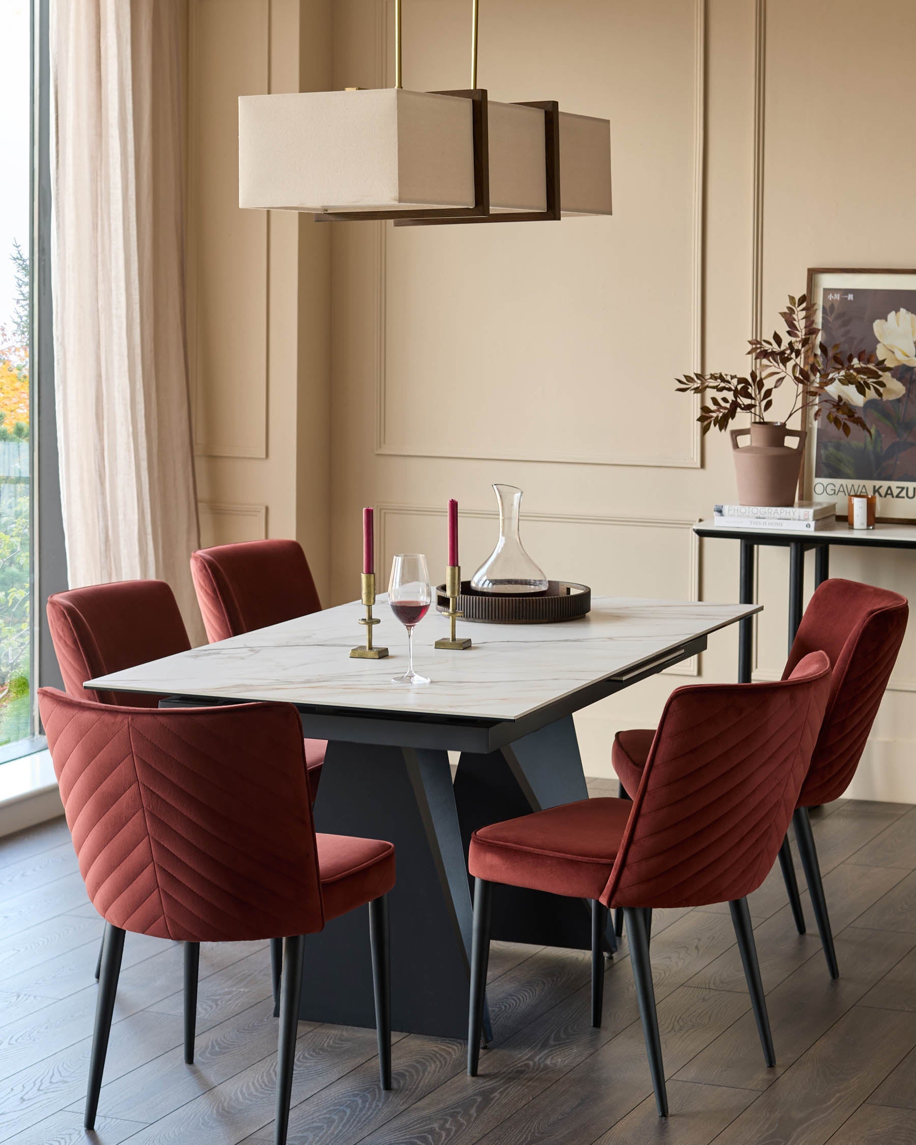 Serena toffee red velvet dining chair