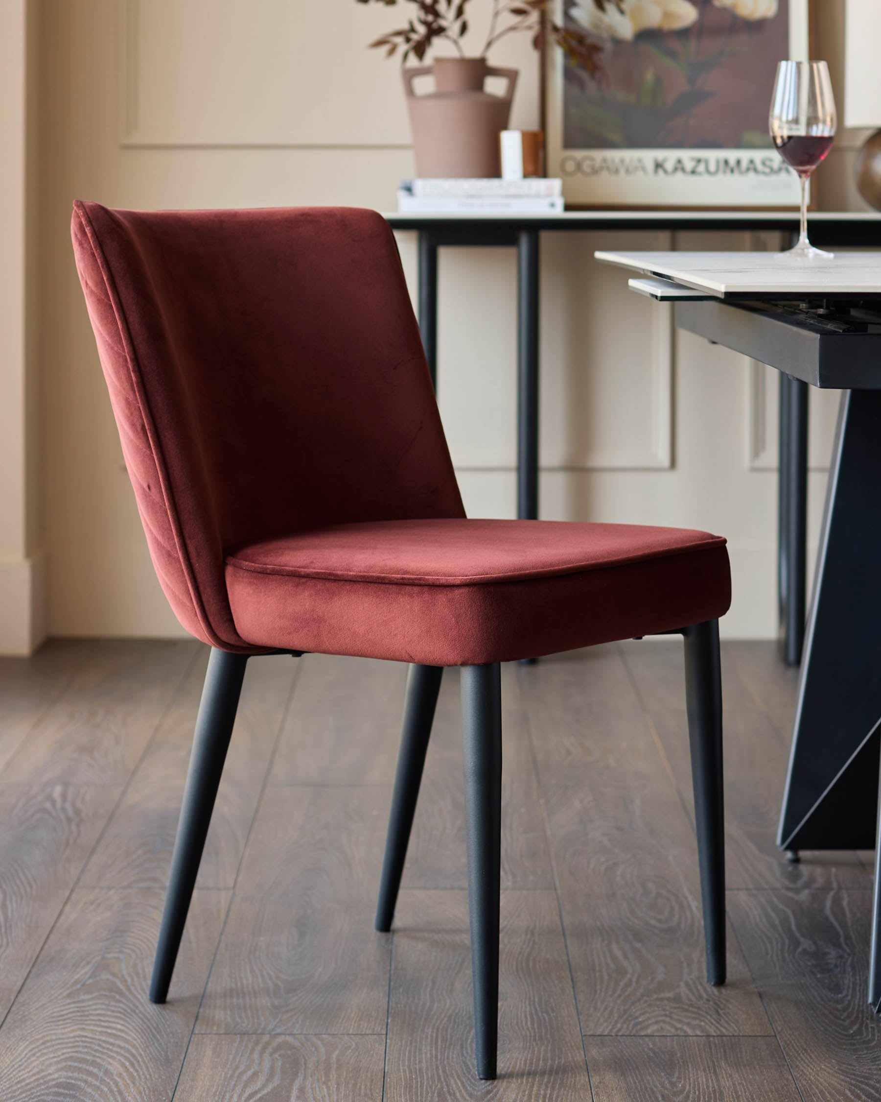 Serena toffee red velvet dining chair