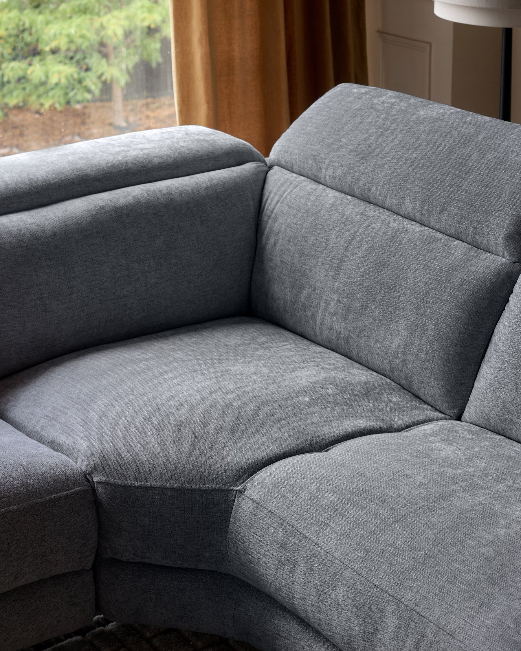 Serene blue grey chenille left hand corner chaise recliner sofa