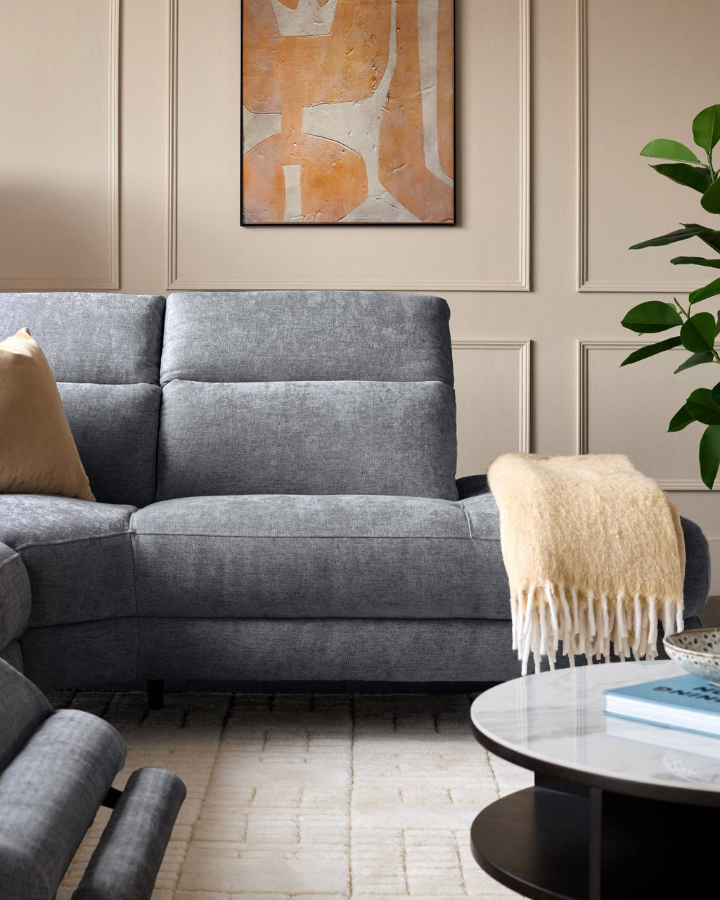 Serene blue grey chenille right hand corner chaise recliner sofa