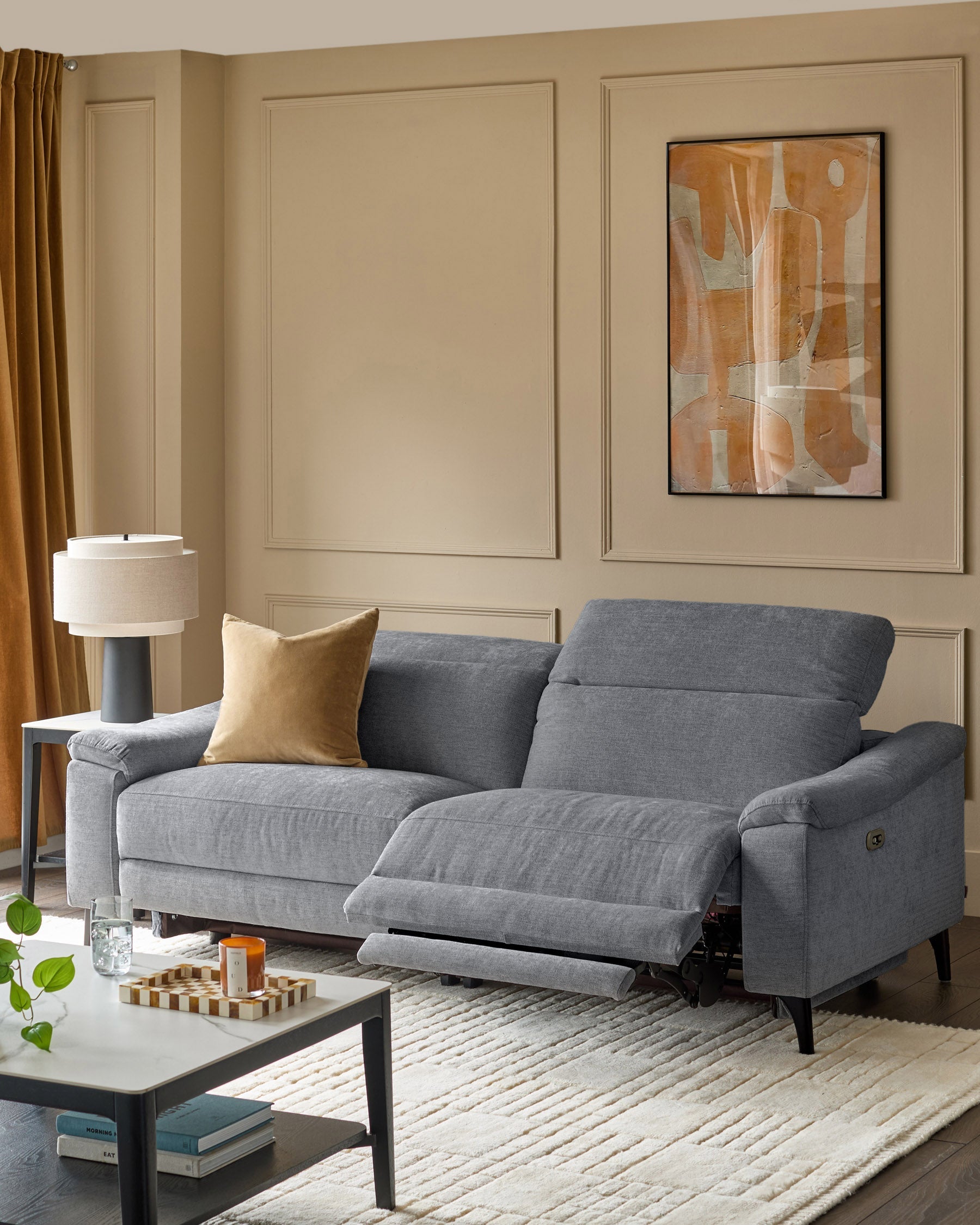 Serene blue grey chenille 3 seater recliner sofa