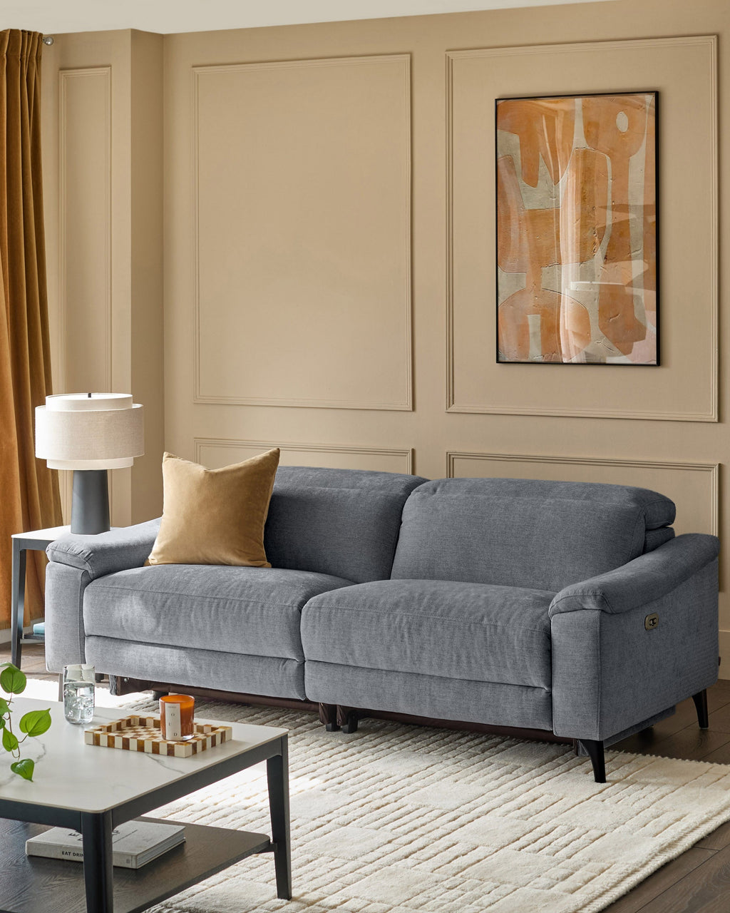 Serene blue grey chenille 3 seater recliner sofa