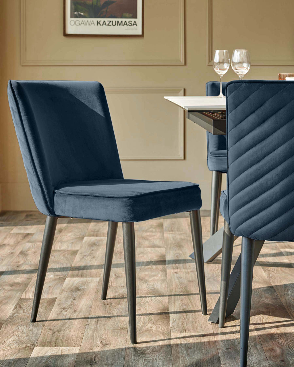 Serena dark blue velvet dining chair