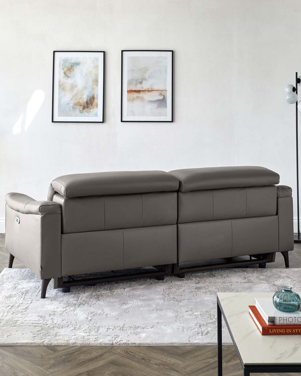 Serene Dark Grey Leather 3 Seater Recliner Sofa