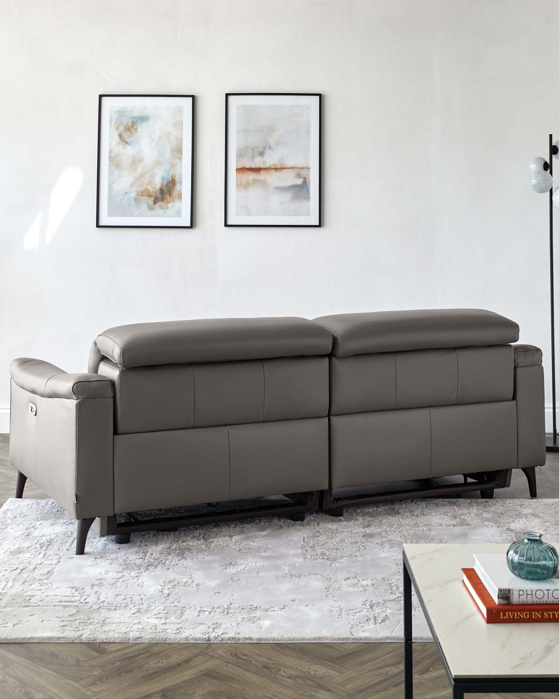 Serene Dark Grey Leather 3 Seater Recliner Sofa