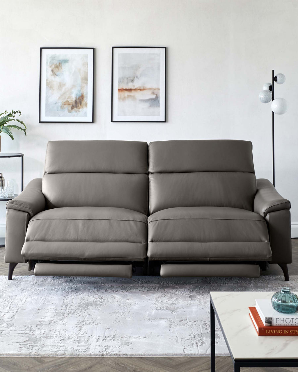 Serene Dark Grey Leather 3 Seater Recliner Sofa