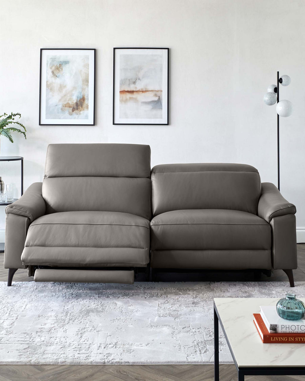 Serene Dark Grey Leather 3 Seater Recliner Sofa