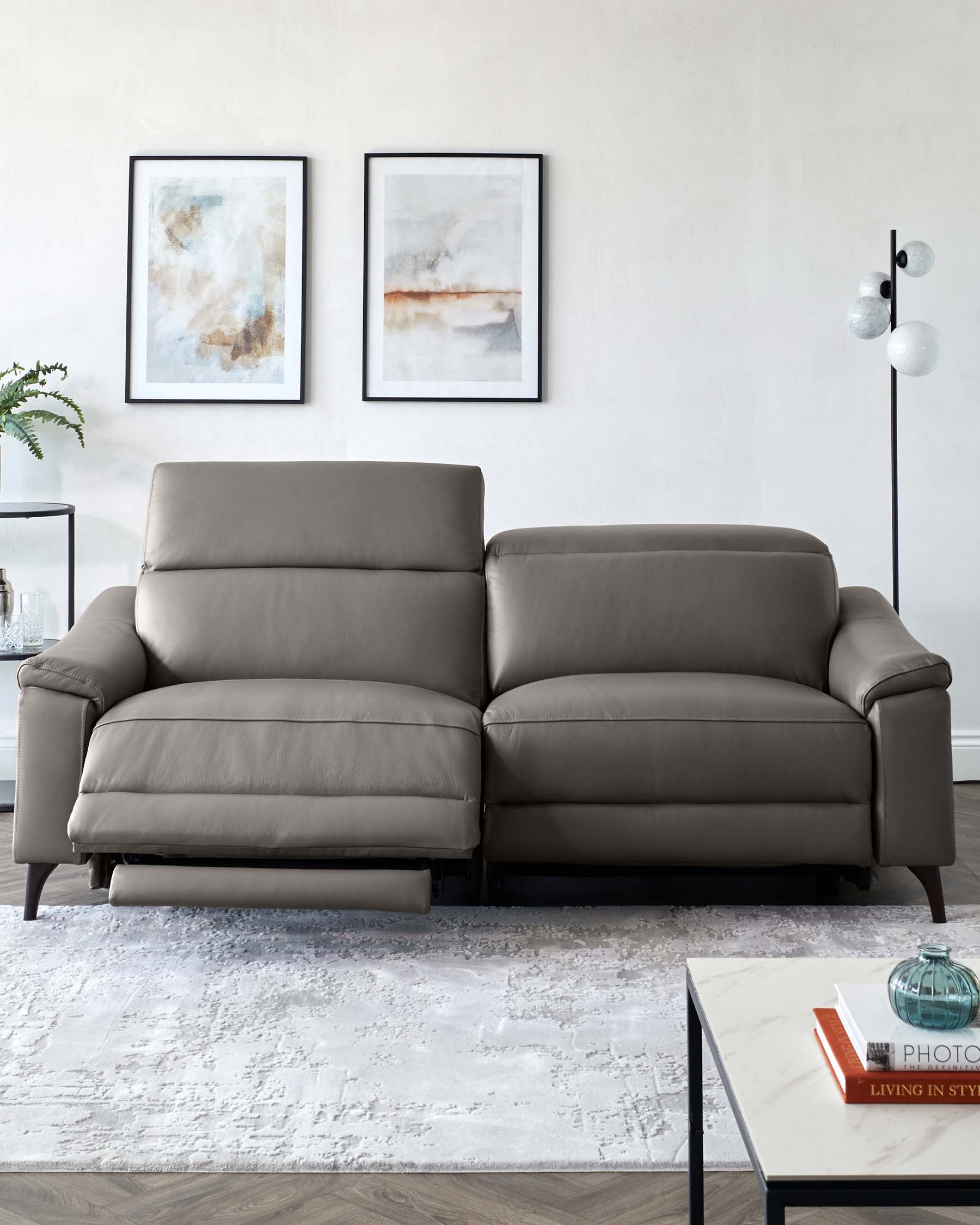 Serene Dark Grey Leather 3 Seater Recliner Sofa